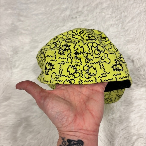 Disney Parks Authentic Original Neon Yellow Cap Hat O/S Static Squiggle Mickey - Picture 5 of 11